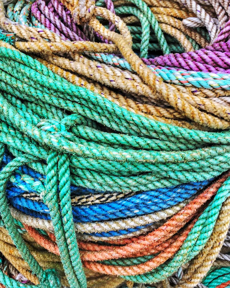 Bundle of colorful fishing rope